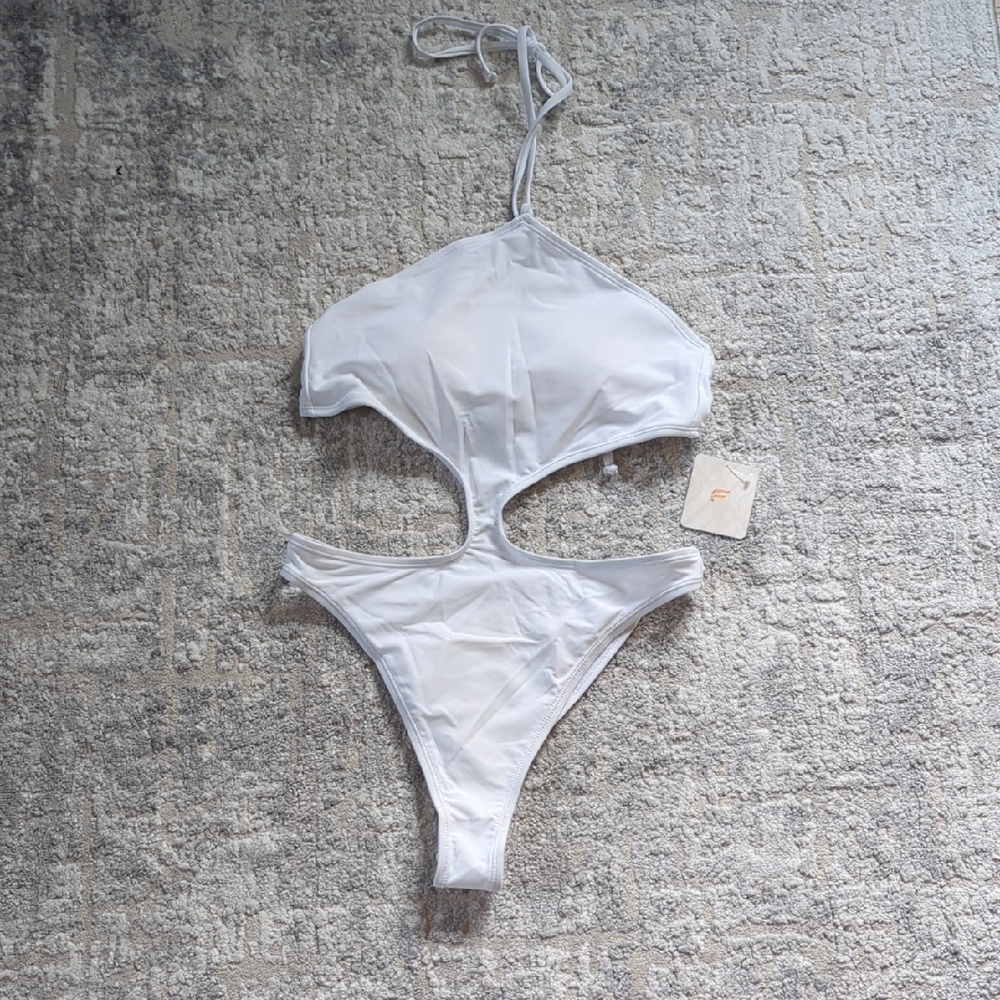 Fabletics Noa String Tie White One Piece Cutout Swimsuit Size Small